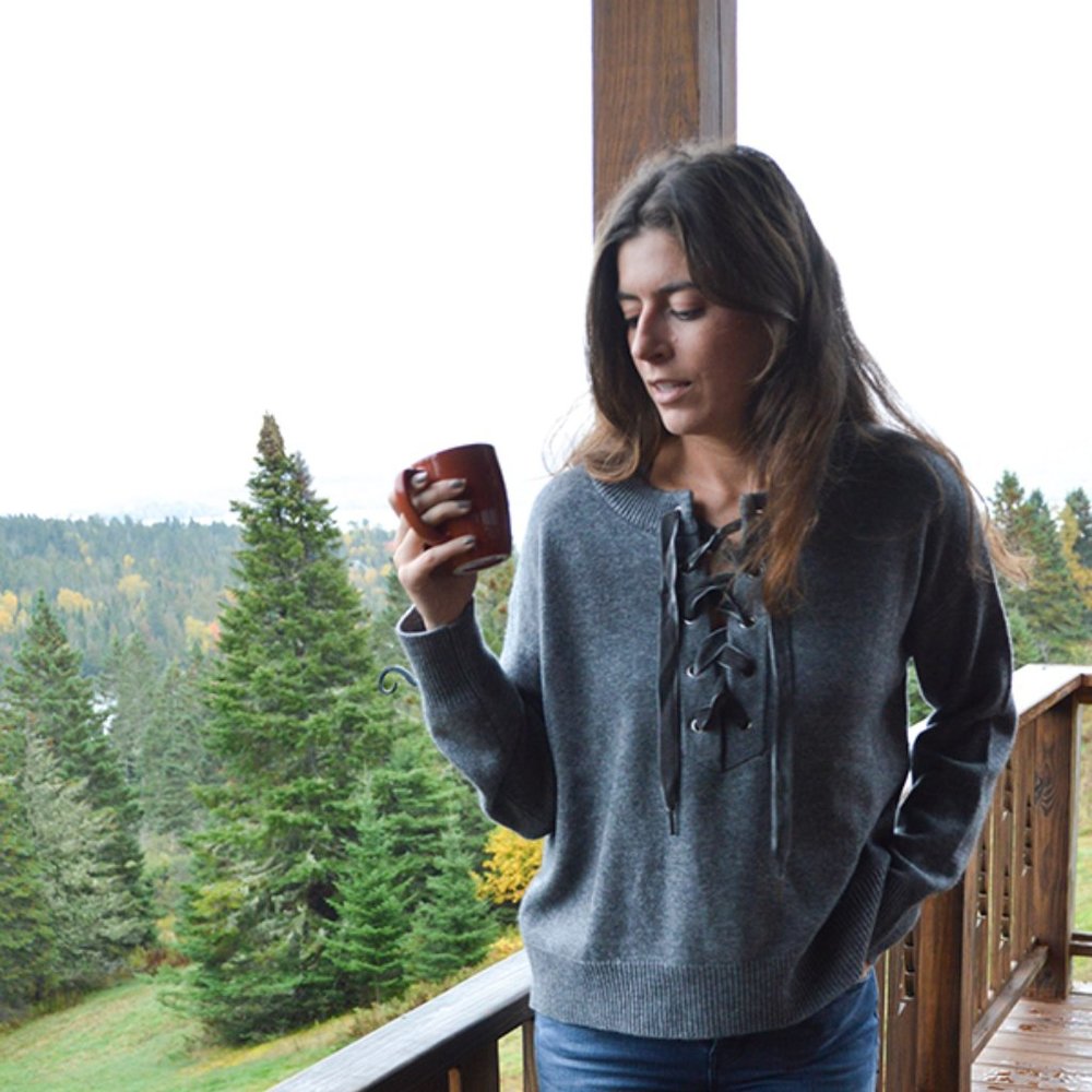 RAILS Olivia Lace Up Cashmere Sweater Gray {Y51}
